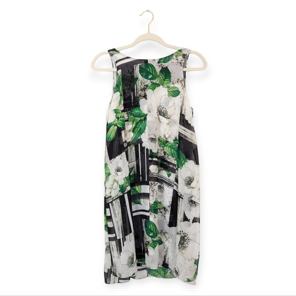 Alfani Black White Green Floral Pattern Sleeveless Dress